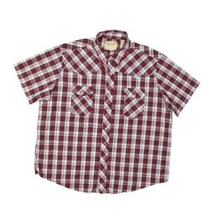 Wrangler Western Men's 2XL Red Plaid Cotton Blend Short Sleeve Button-Up Shirt